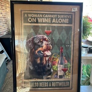 Rottweiler Wine Poster in Black Frame